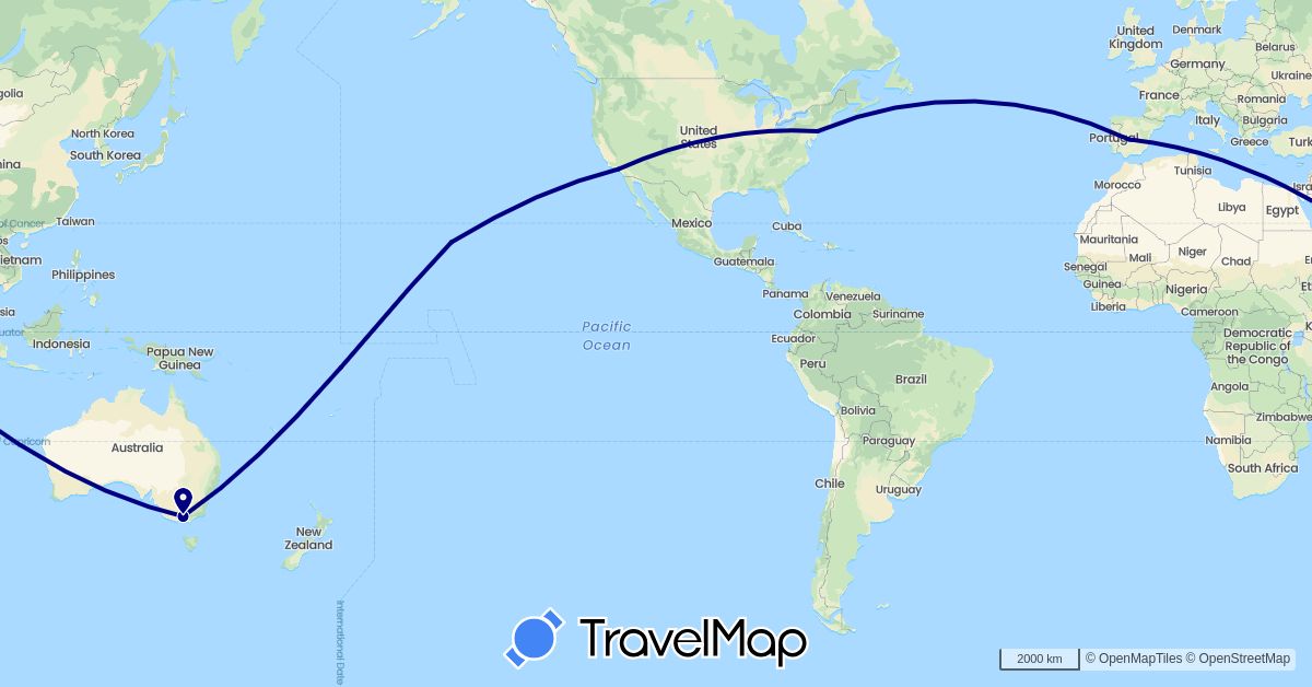 TravelMap itinerary: driving in Australia, Spain, United States (Europe, North America, Oceania)